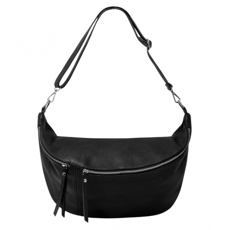 XL Leather Crossbody Bag - Black (SILVER HARDWARE)